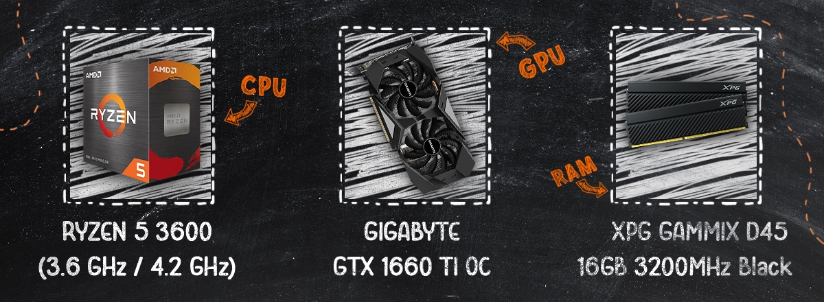 processeur amd 3600 - carte graphicue gigabyte - ram xpg 16gb