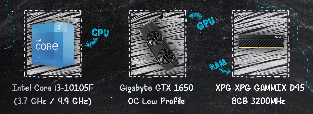 processeur 13-10105F - graphique gtx 1650 gigabyte - ram xpg gammix d45