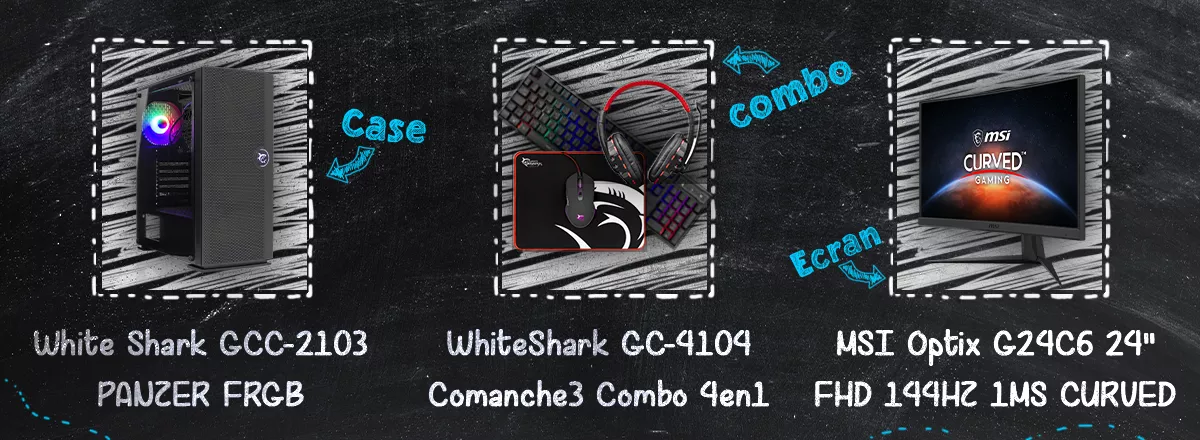 combo accessoires whiteshark - boitier whiteshark - ecran msi g24c6