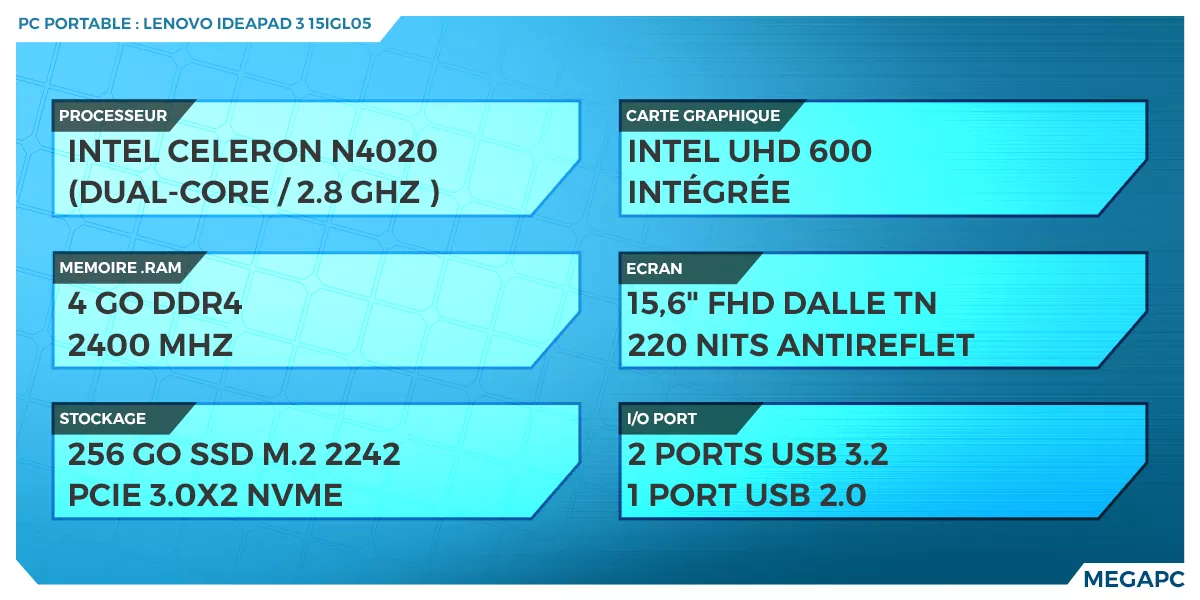 PC Portable Lenovo IdeaPad 3 15IGL05 – Intel Celeron N4020