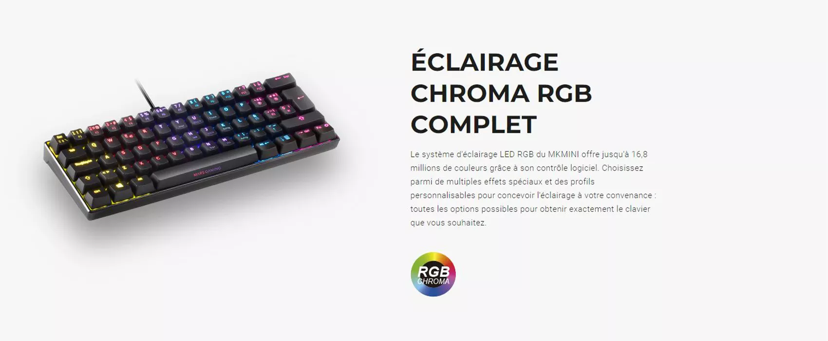 Clavier gaming : format ultra-compact 60% - interrupteurs mécaniques rouges  - rétroéclairage RGB - AZERTY, Français