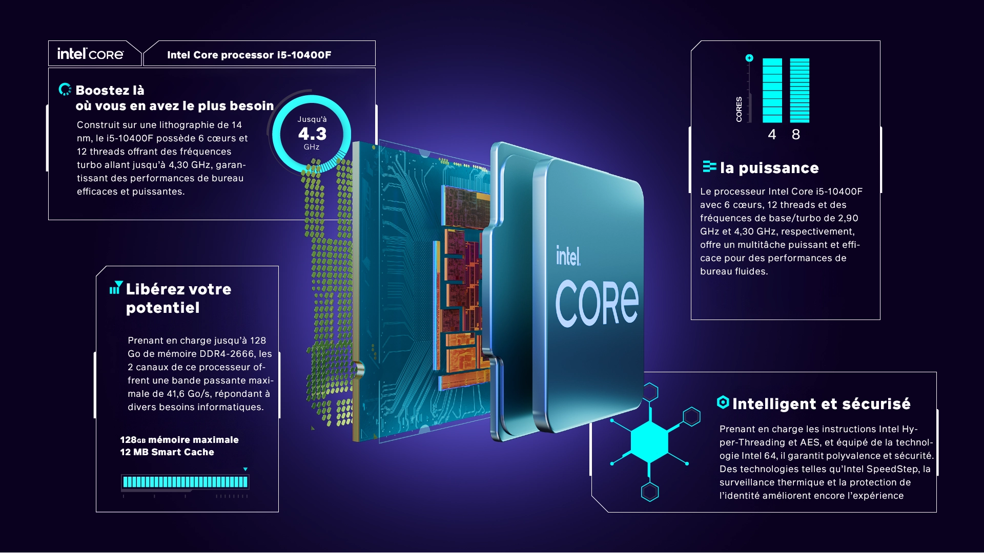 Tunisie Intel Core i5-10400F (2.9 GHz / 4.3 GHz) Pc Gamer Processeu