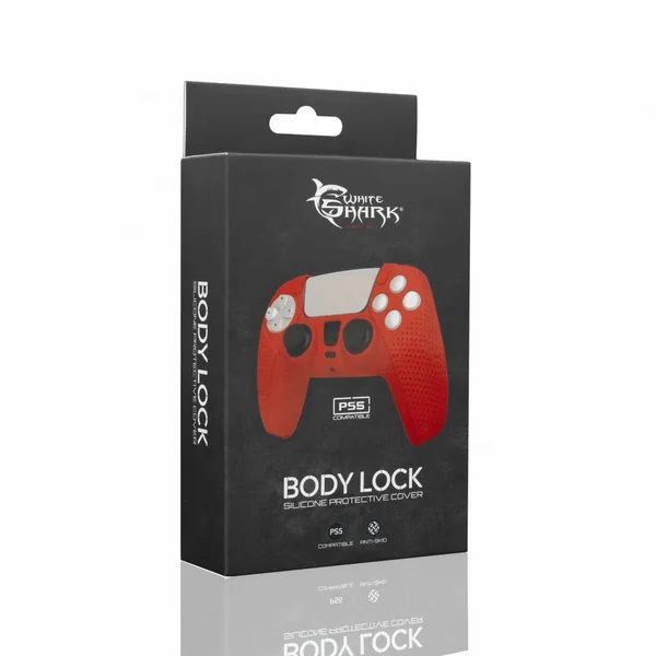 white shark body lock ps5 silicone case / red