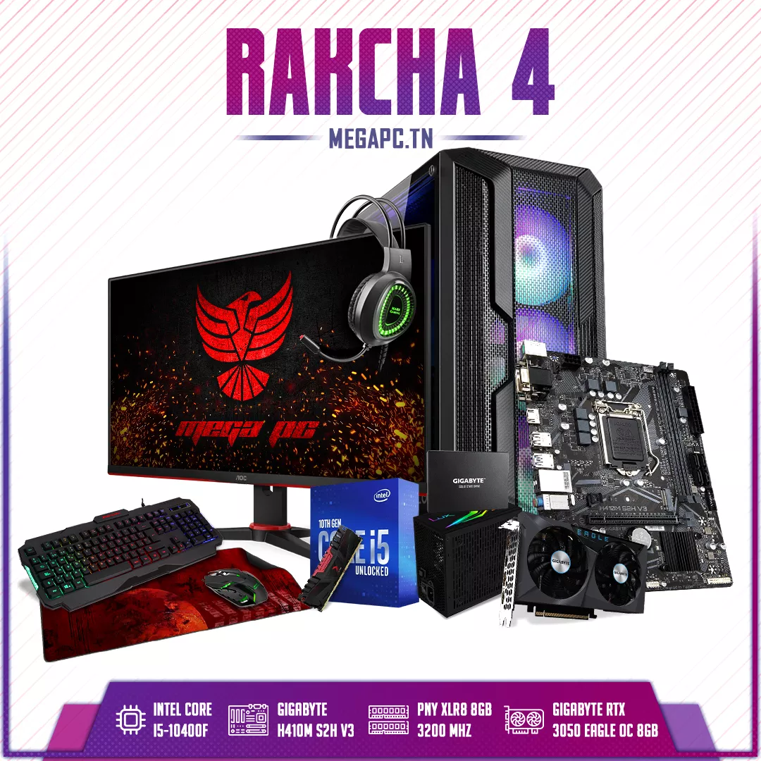 PC GAMER RAKCHA 4, INTEL CORE I5-10400F (2.9GHz / 4.3GHz), GIGABYTE  GEFORCE RTX 3050 EAGLE OC 8GB