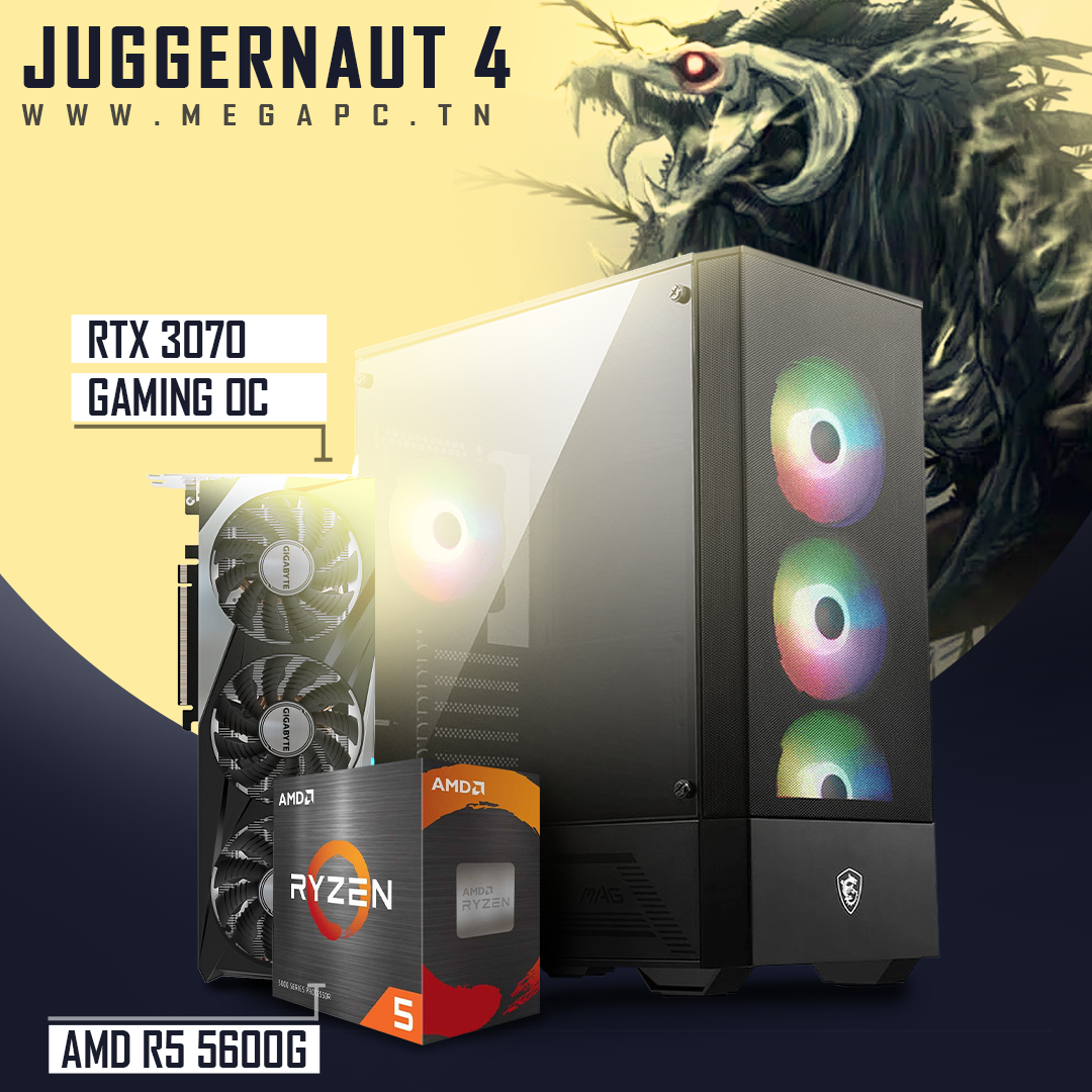 Juggernaut 4 | AMD RYZEN 5 5600G | RTX 3070 GAMING OC | 16 GB Ram | 256 GB SSD NVMe