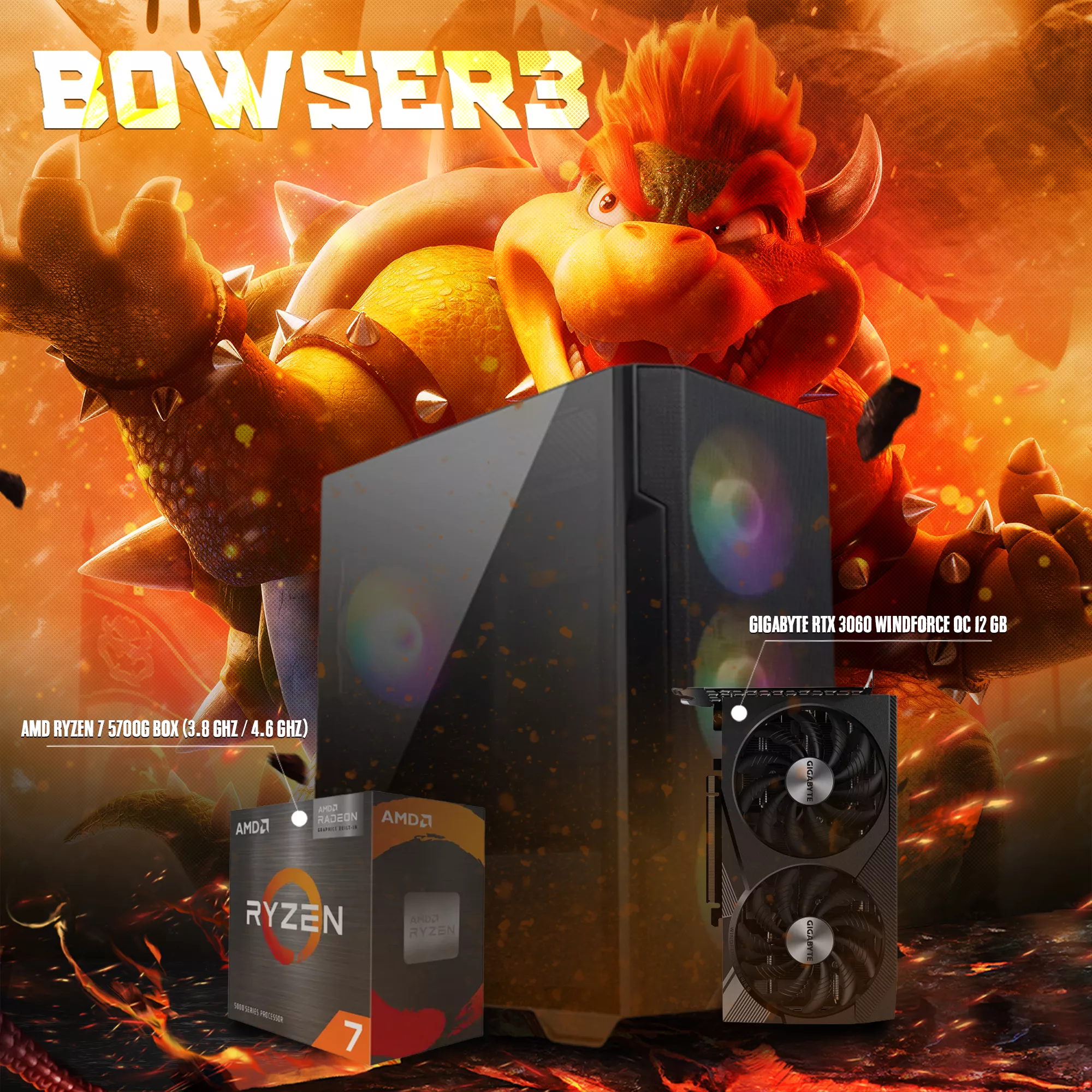 BOWSER3 | AMD RYZEN 5700G | RTX 3060 | 500 GB NVMe | 16GB RAM
