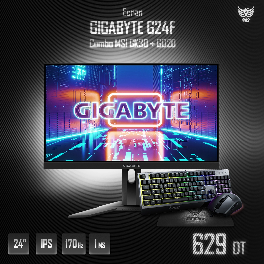 GIGABYTE - Ecran pc gamer - gigabyte - g24f - 24 fhd - dalle ips - 1 ms -  165 hz - 2 x hdmi / displayport - amd freesync premium