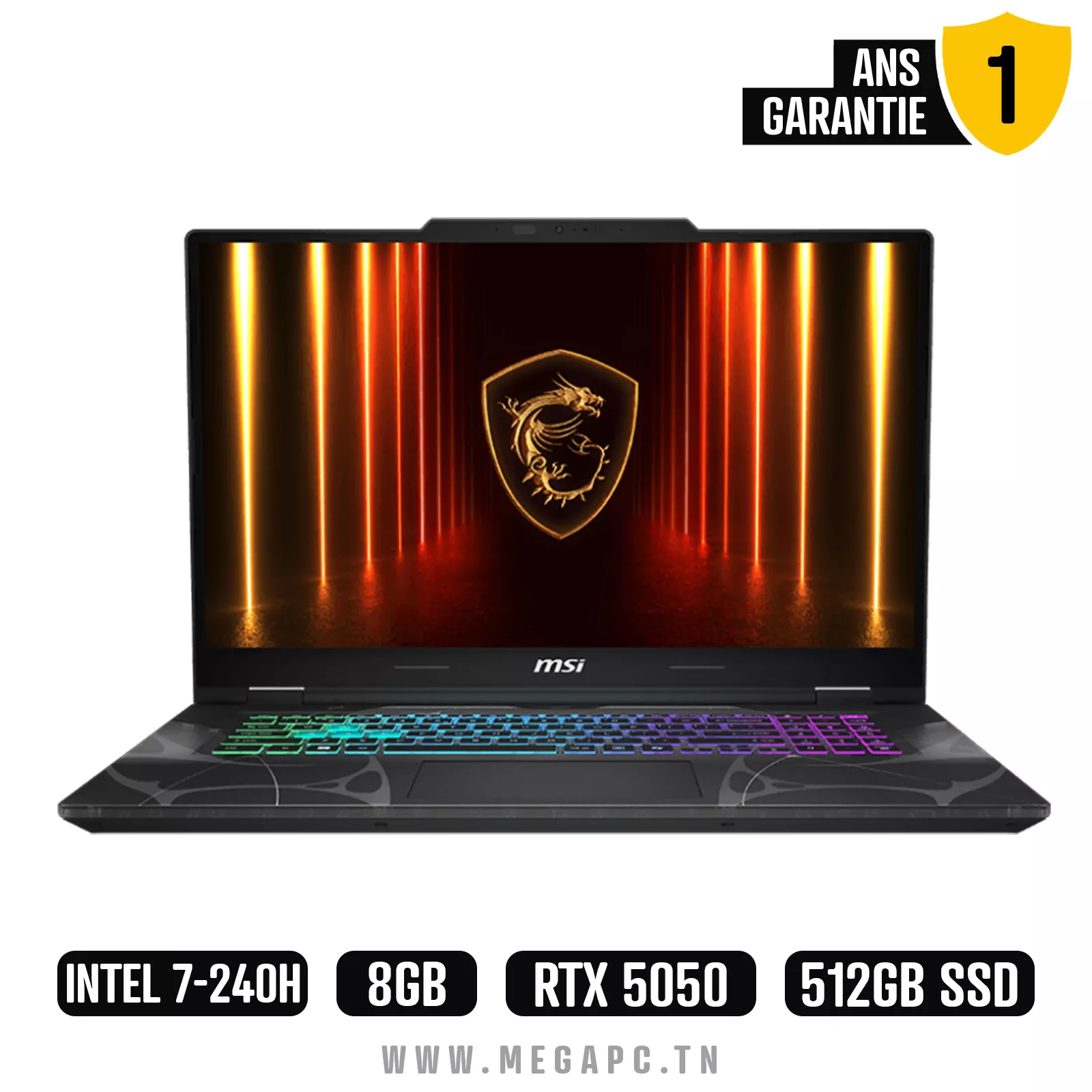 Pc Portable Gamer MSI Cyborg 17 B2RW Core 7 240H 8Go 512Go SSD RTX 5050, Photo boutique MegaPC chez MegaPC