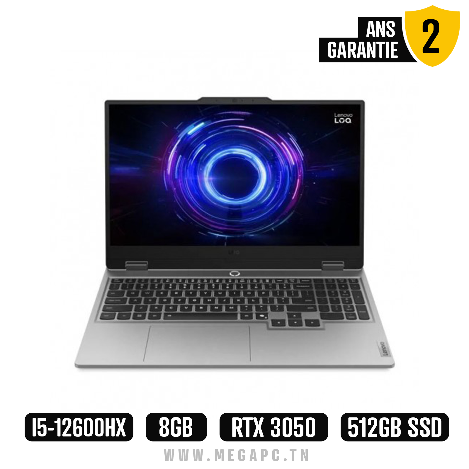 PC Portable Gamer LENOVO LOQ 15IAX9 i5 12ème Gén 8G RTX 3050, Photo boutique MegaPC chez MegaPC