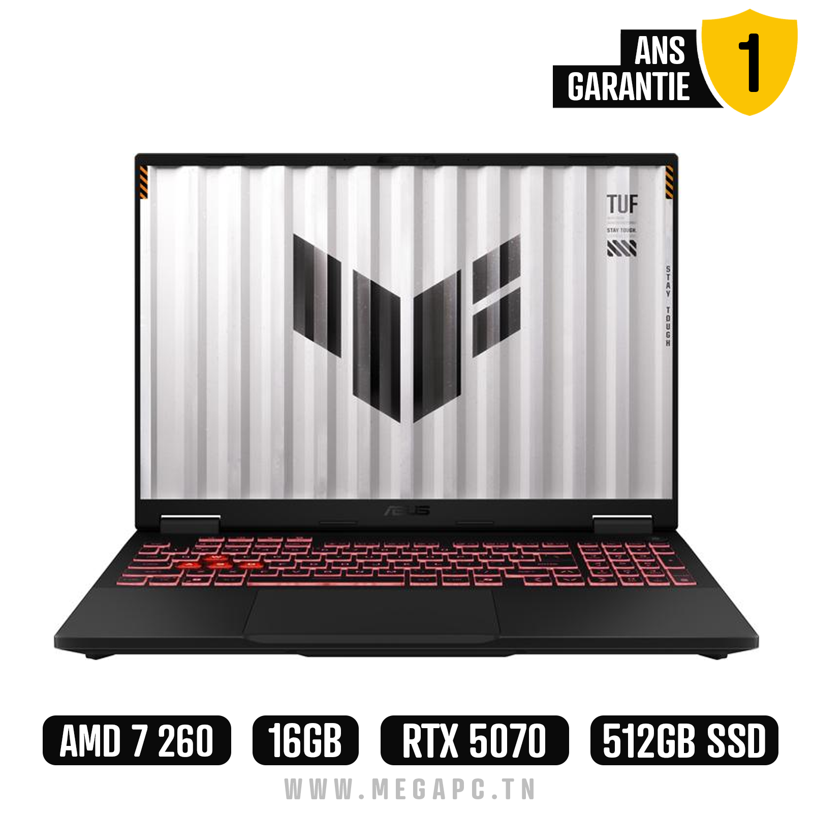 Pc Portable Gamer Asus TUF Gaming A16 Ryzen 7 16Go 512Go SSD RTX 5070, Photo boutique MegaPC chez MegaPC