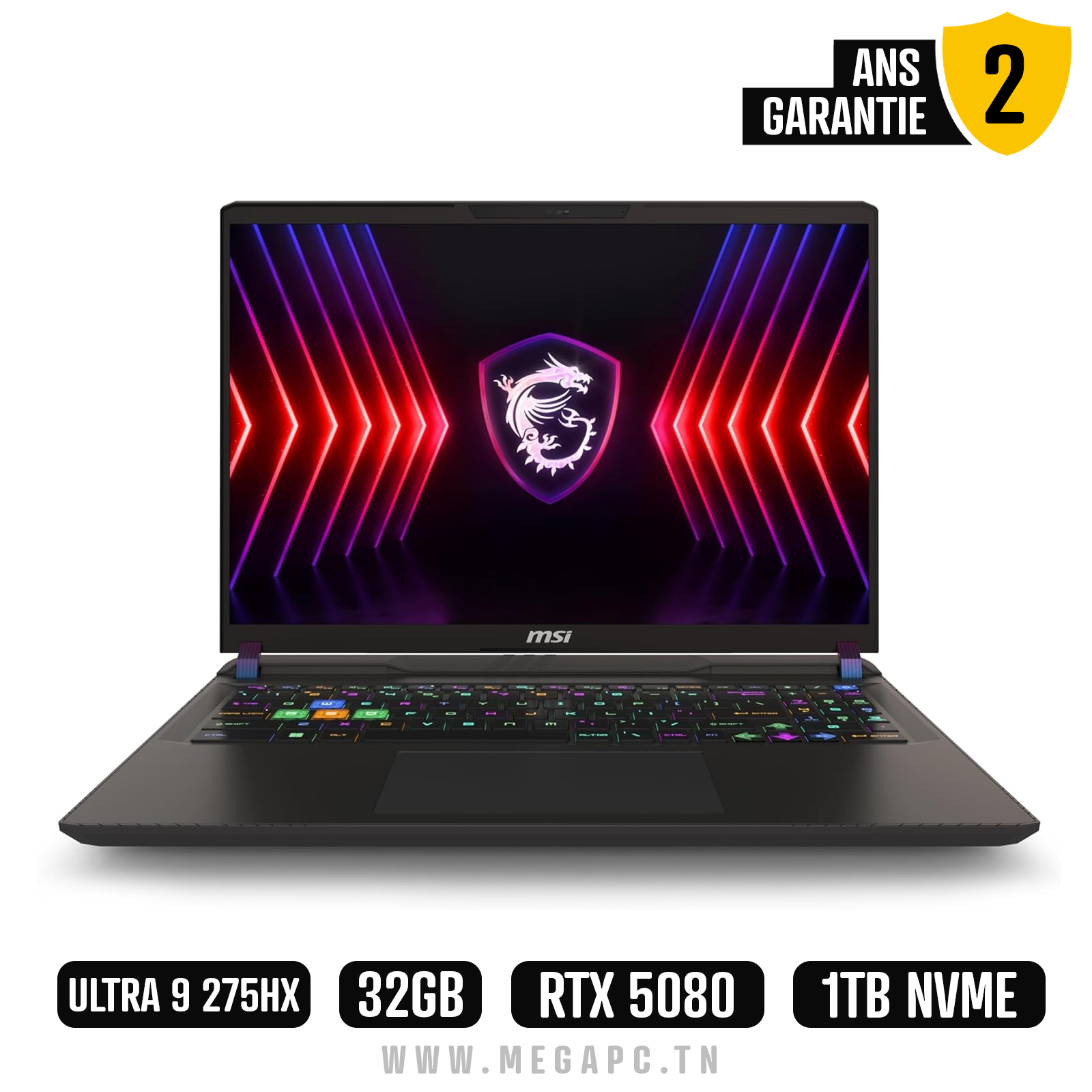 Pc Portable MSI Vector 16 HX AI A2XWIG-015FR Ultra 9 32Go 1To SSD RTX 5080 Windows 11, Photo boutique MegaPC chez MegaPC