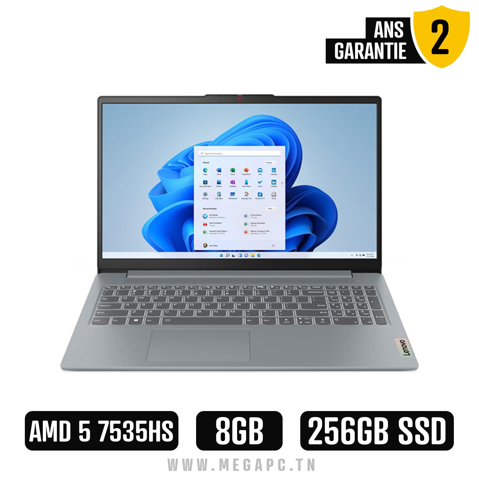 Pc Portable Lenovo IdeaPad Slim 3 15ARP10 Ryzen 5 8Go 256Go SSD Windows 11, Photo boutique MegaPC chez MegaPC