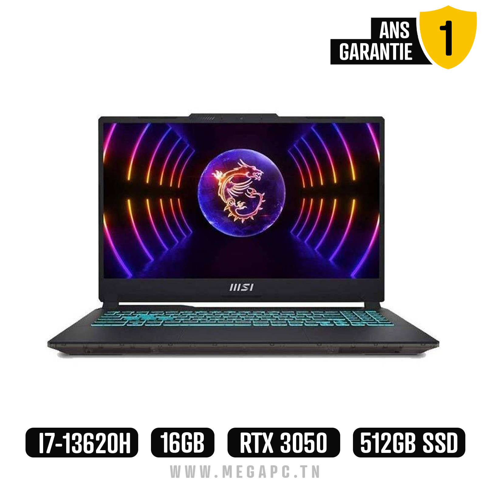 Pc Portable Gamer MSI Cyborg 15 A13U i7 13Gén 16Go 512Go SSD RTX 3050, Photo boutique MegaPC chez MegaPC