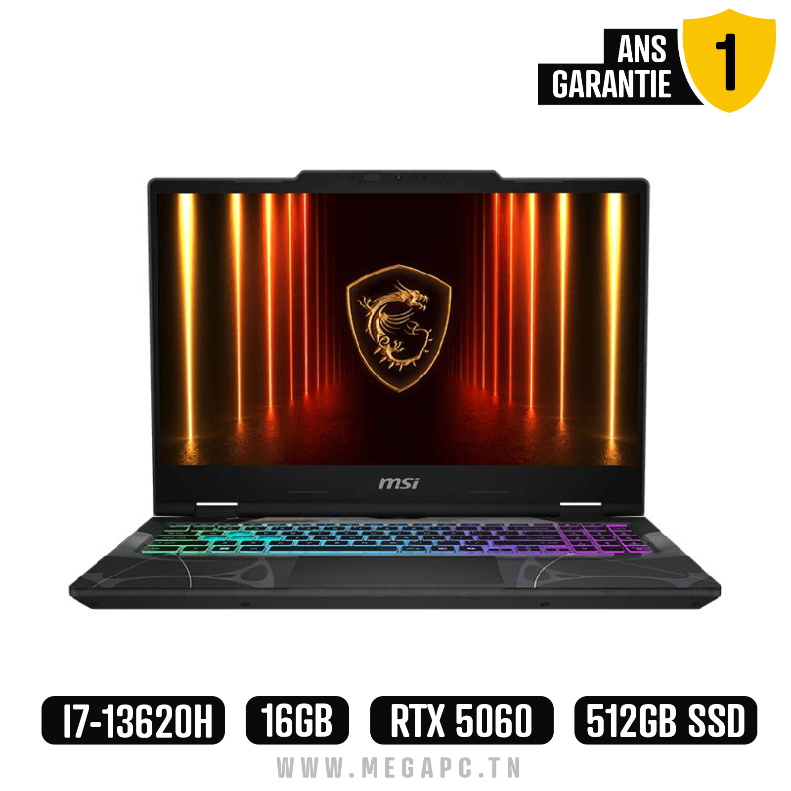 PC Portable Gamer MSI Cyborg 15 B13W i7 13è Gén 16Go RTX 5060, Photo boutique MegaPC chez MegaPC