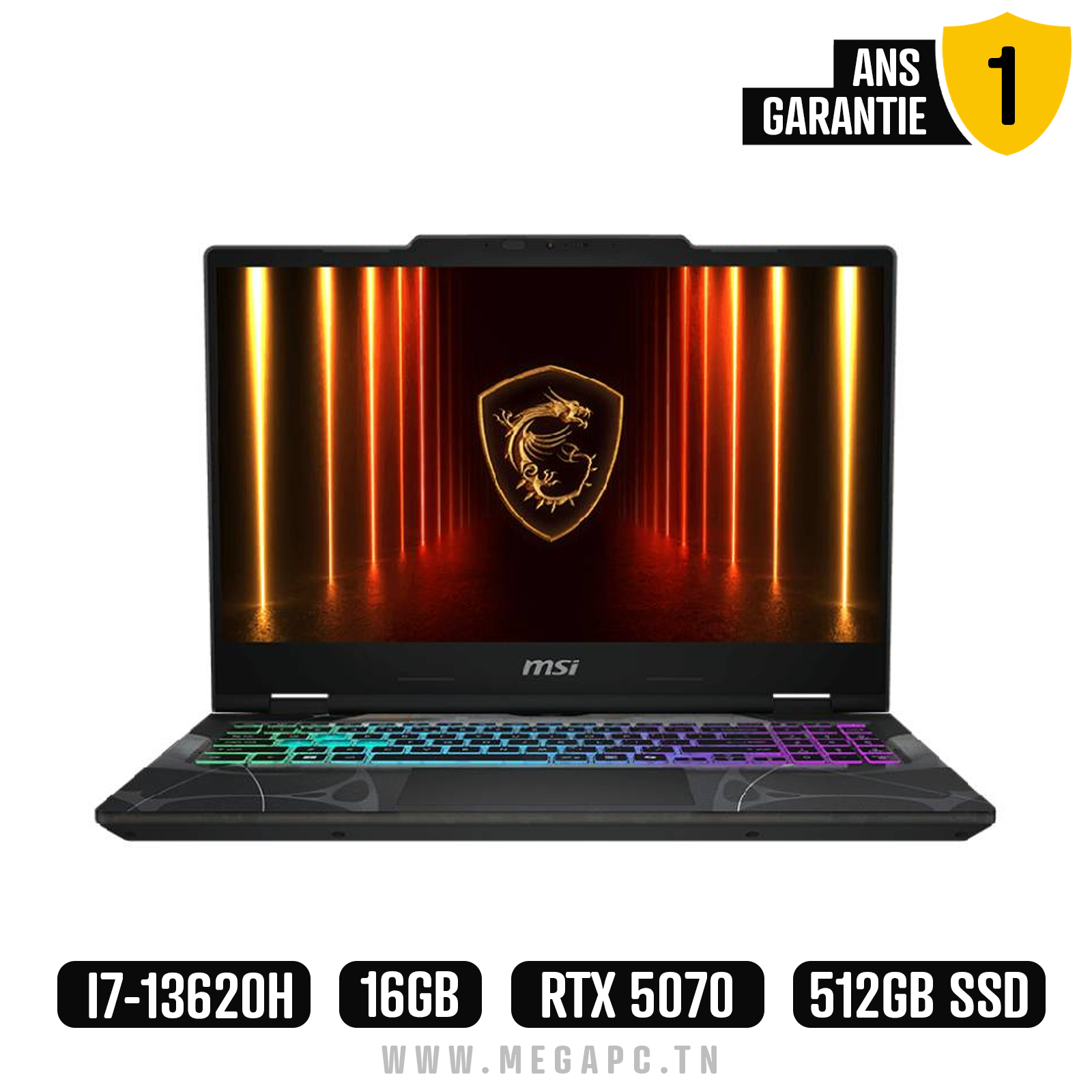 PC Portable Gamer MSI Cyborg 15 B13W i7 13è Gén 16Go RTX 5070, Photo boutique MegaPC chez MegaPC