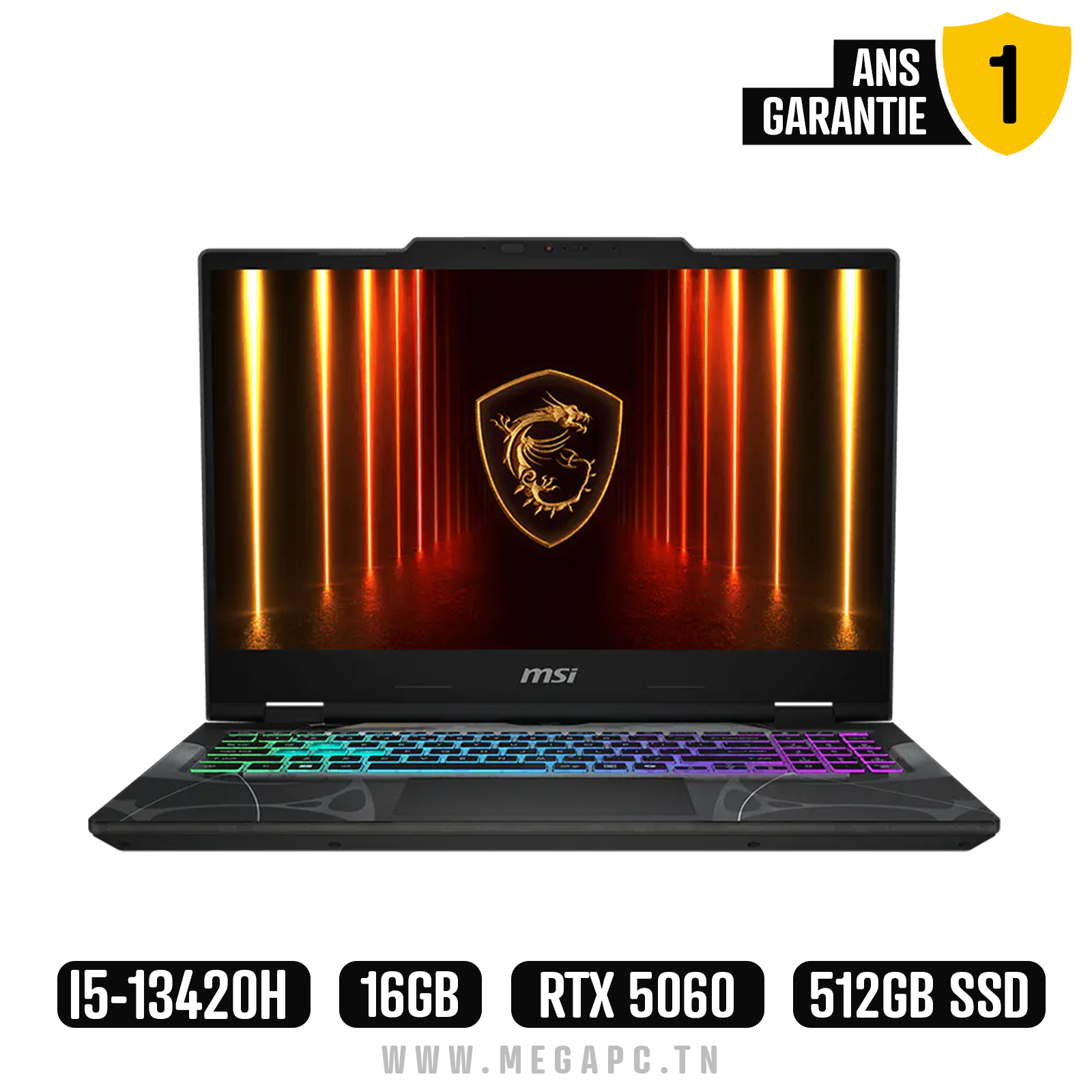 Pc Portable Gamer MSI Cyborg 17 B13W i5 13Gén 16Go 512Go SSD RTX 5060, Photo chez MegaPC chez MegaPC