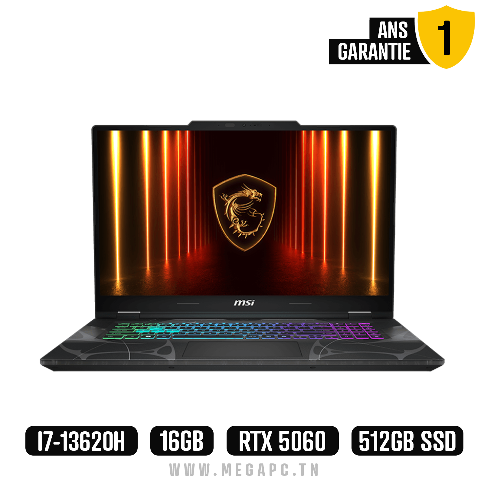 Pc Portable Gamer MSI Cyborg 17 B13W i7 13Gén 16Go 512Go SSD RTX 5060, Photo boutique MegaPC chez MegaPC