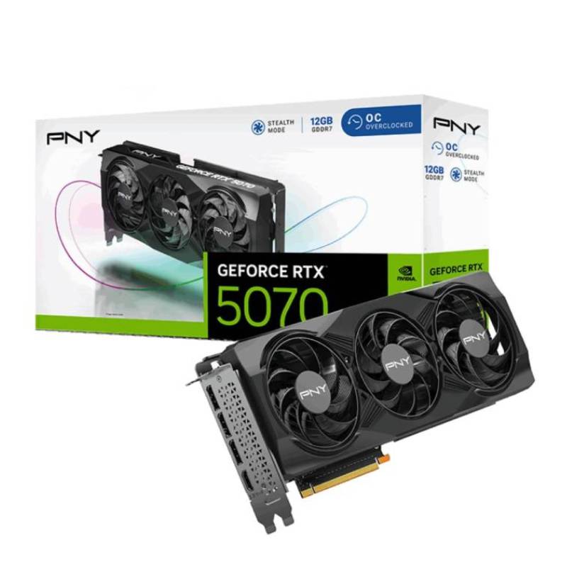 Carte Graphique PNY GeForce RTX 5070 12Go RGB OC Triple Fan, Photo boutique MegaPC chez MegaPC