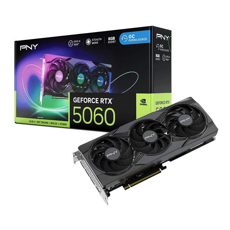 Carte Graphique PNY GeForce RTX 5060 8Go Triple Fan ARGB OC, Photo boutique MegaPC chez MegaPC