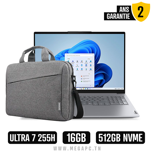 Pc Portable Lenovo ThinkBook 16 G8 IAL / Ultra 7 255H / 16 Go DDR5 / 512 Go SSD / Gris Avec Sacoche Lenovo, Photo boutique MegaPC chez MegaPC