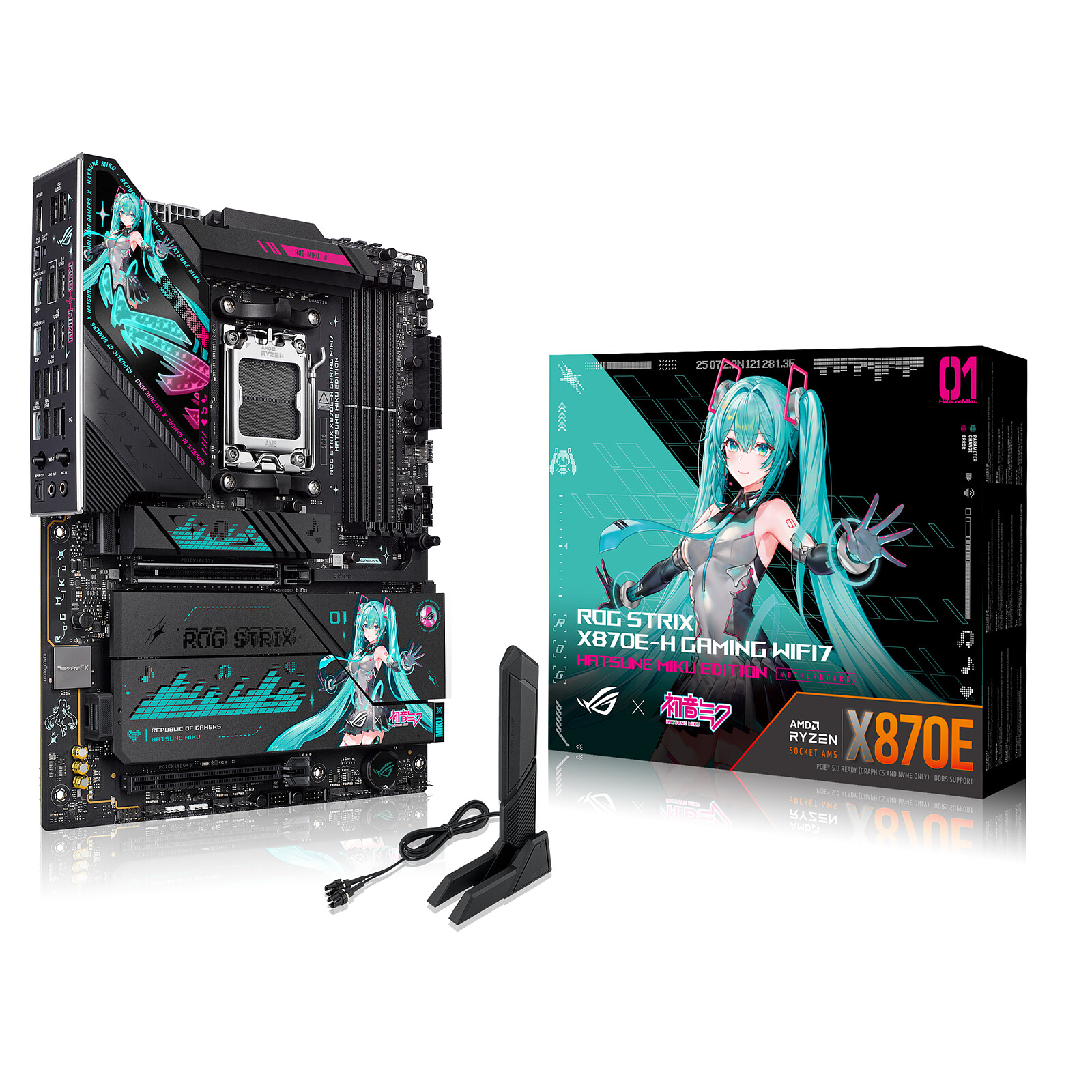 Carte Mère ASUS ROG STRIX X870E-H GAMING WIFI7 HATSA MIKU EDITION / ATX / AM5 / DDR5, Photo boutique MegaPC chez MegaPC