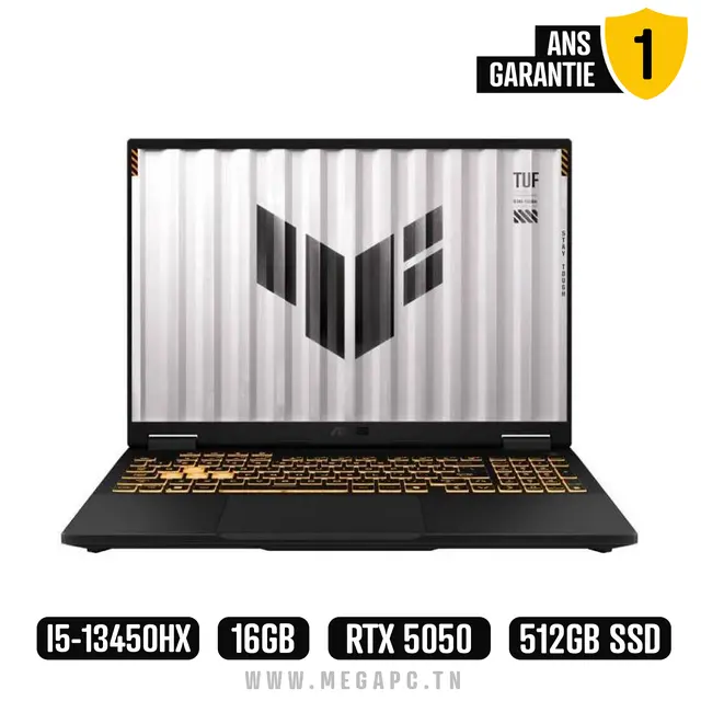 Pc Portable Gamer Asus TUF Gaming F16 I5 13Gén 16Go 512Go SSD RTX 5050 Windows 11, Photo boutique MegaPC chez MegaPC