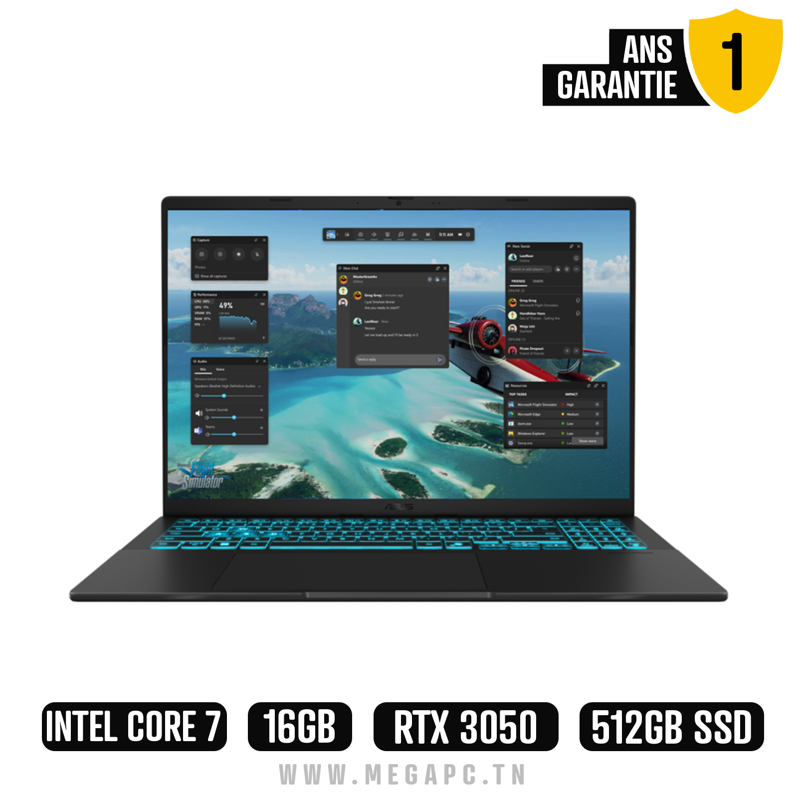 Pc Portable Gamer Asus V16 V3607VJ Intel core 7 240H 16Go 512Go SSD RTX 3050, Photo boutique MegaPC chez MegaPC
