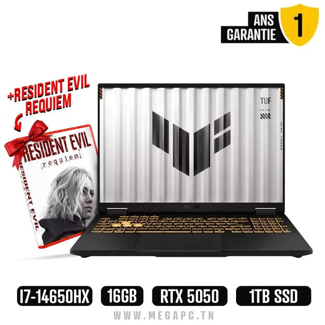 Pc Portable Asus Tuf Gaming F16 TUF608JHR I7 14Gén 16 Go 1 To SSD Windows 11 RTX 5050, Photo boutique MegaPC chez MegaPC