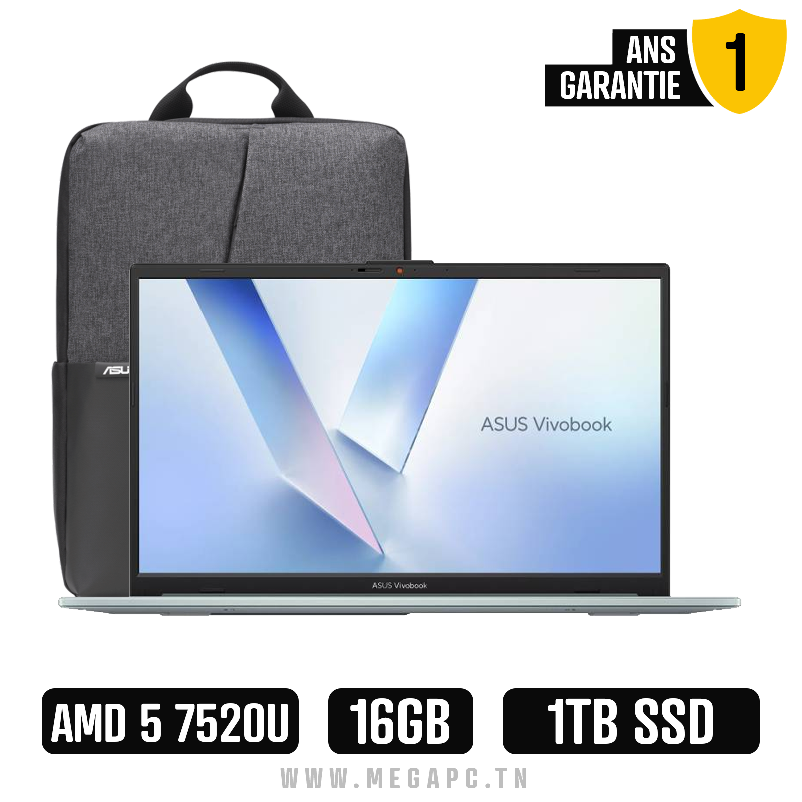 PC Portable ASUS Vivobook Go 15 AMD RYZEN 5 16Go 1To SSD - Gris Vert, Photo boutique MegaPC chez MegaPC
