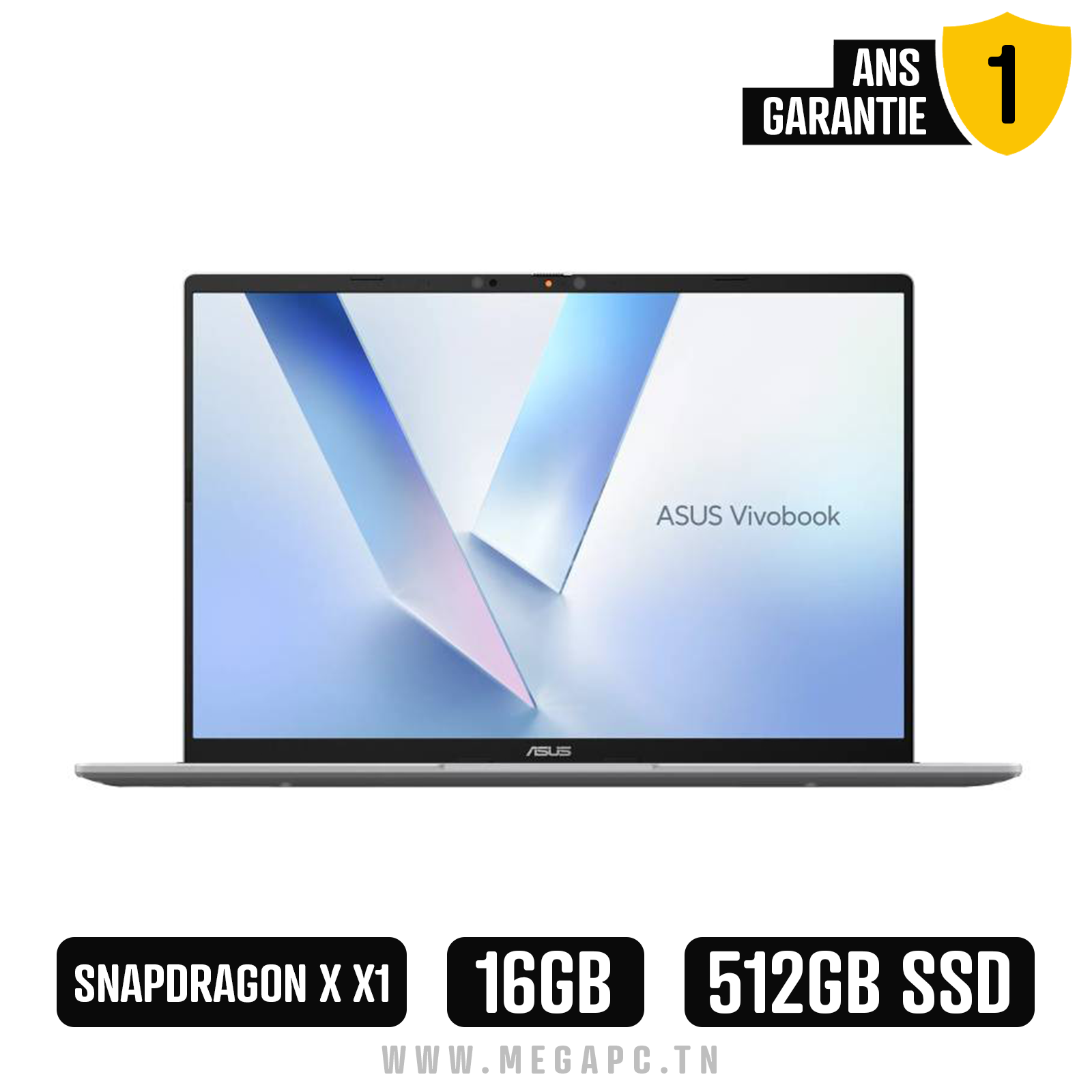 PC Portable ASUS Vivobook 16 Snapdragon® X X1 26 100 16G 512G SSD - Silver, Photo boutique MegaPC chez MegaPC