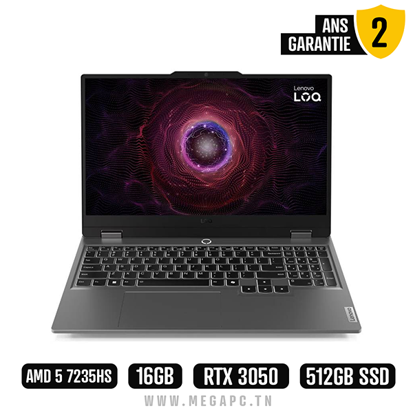 PC Portable Gamer LENOVO LOQ 15ARP9 AMD RYZEN 5 16Go RTX 3050, Photo boutique MegaPC chez MegaPC