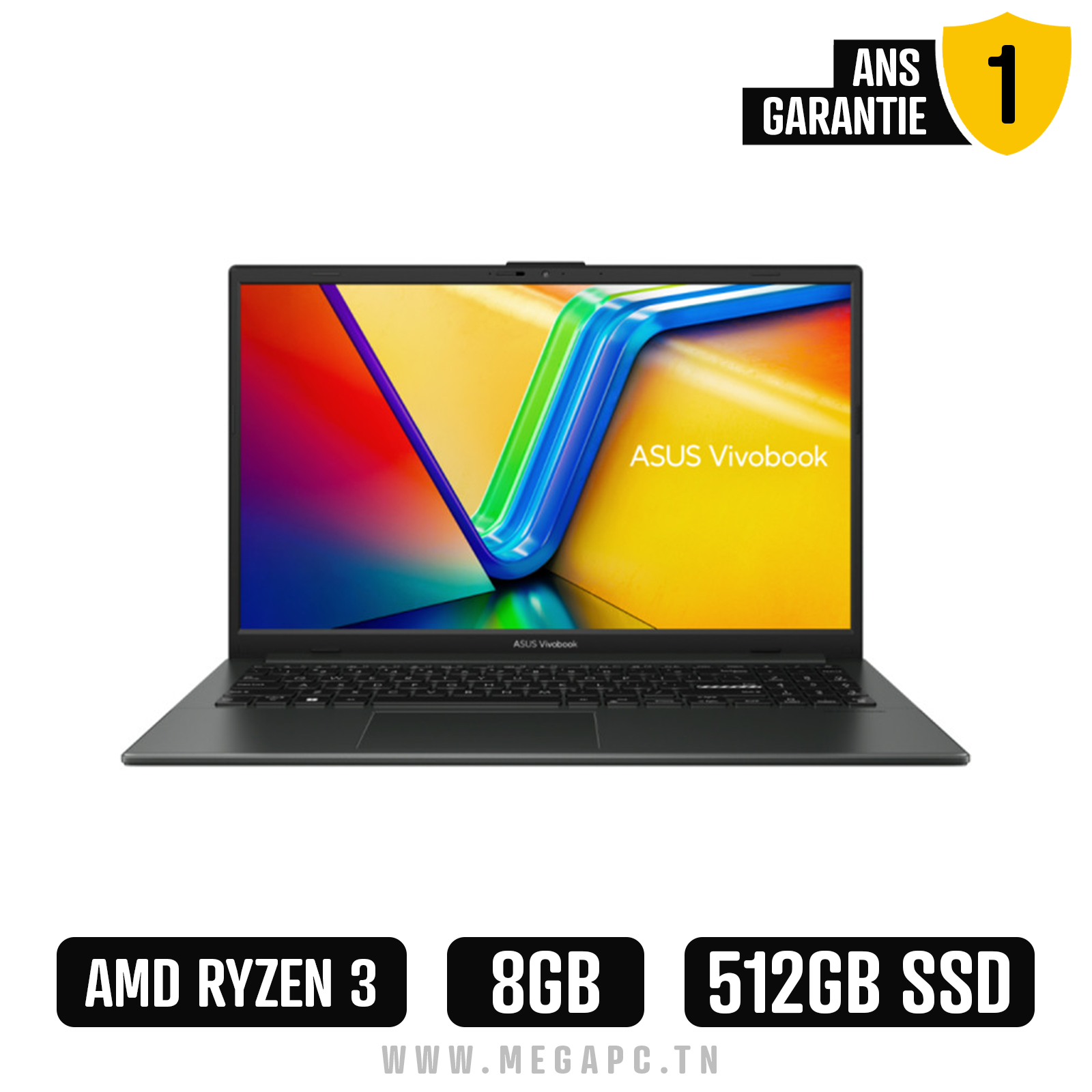 PC Portable ASUS Vivobook Go 15 AMD RYZEN 3 8Go 512Go SSD - Noir, Photo boutique MegaPC chez MegaPC