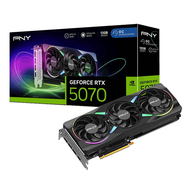 Carte Graphique PNY GeForce RTX 5070 12Go RGB OC Triple Fan, Photo boutique MegaPC chez MegaPC