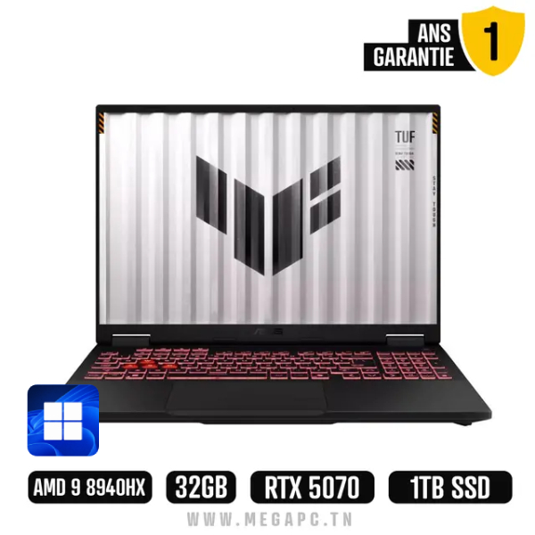 Pc Portable Gamer Asus TUF Gaming F16 Ryzen 9 8940HX 32Go 1To SSD RTX 5070 Windows 11, Photo boutique MegaPC chez MegaPC