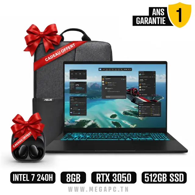 Pc Portable Gamer Asus V16V3607VJ Intel Core 7 240H 8Go 512Go SSD RTX 3050, Photo boutique MegaPC chez MegaPC