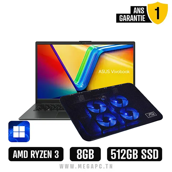 PC Portable ASUS Vivobook Go 15 AMD RYZEN 3 8Go 512Go SSD - Noir, Photo chez MegaPC chez MegaPC