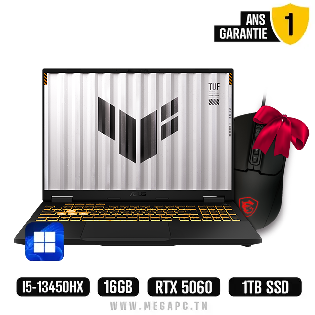 Pc Portable Asus Tuf Gaming F16 TUF608JM I5 13Gén 16Go 1To SSD Windows 11 RTX 5060, Photo chez MegaPC chez MegaPC