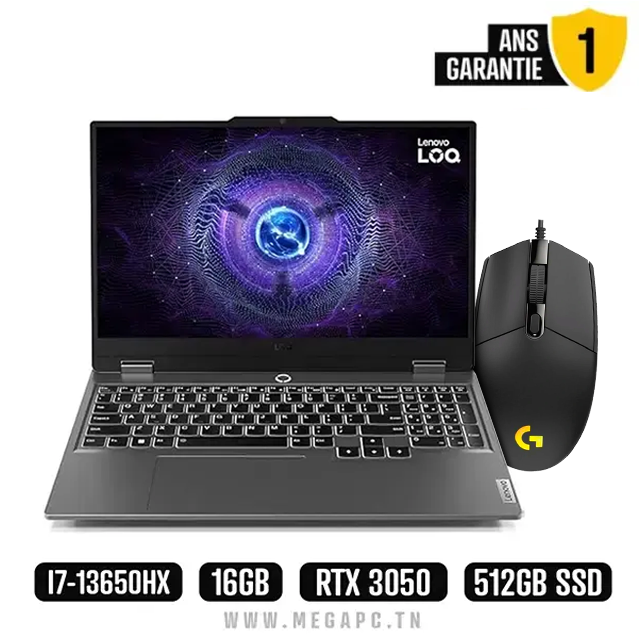 Pc Portable Gamer Lenovo LOQ 15IRX9 i7 13Gén 16Go 512Go SSD, Photo chez MegaPC chez MegaPC