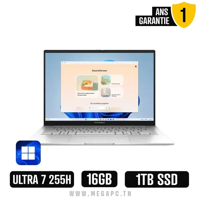 Pc Portable ASUS ZenBook 14 Ultra 7 255H 16Go 1To SSD - Silver, Photo chez MegaPC chez MegaPC