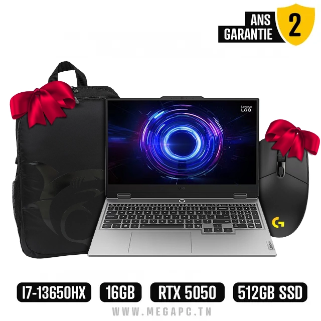 Pc Portable Gamer Lenovo LOQ 15IRX10 i7 13Gén 16Go 512Go SSD, Photo chez MegaPC chez MegaPC