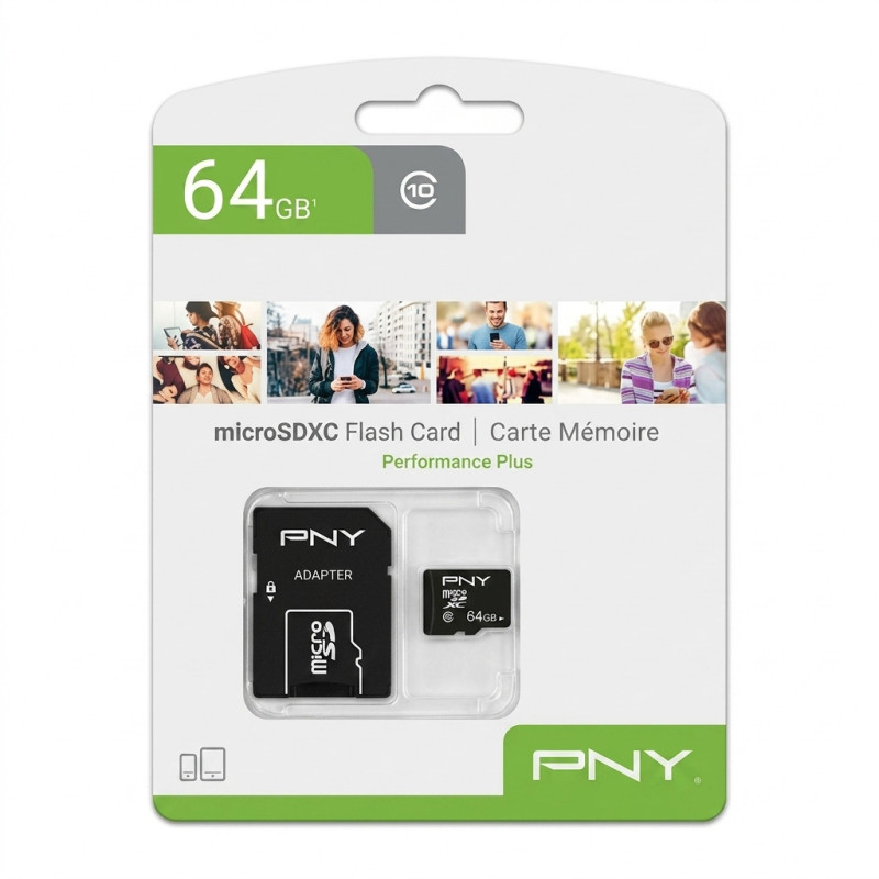 PNY Performance Plus mémoire flash 64 Go MicroSDXC Classe 10, Photo chez MegaPC chez MegaPC