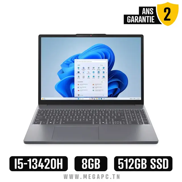 Pc Portable Lenovo IdeaPad Slim 3 15IRH10 i5 13Gén 8Go 512Go SSD, Photo chez MegaPC chez MegaPC