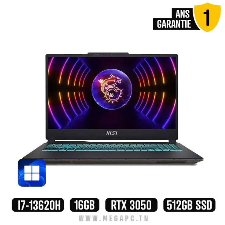 Pc Portable Gamer MSI Cyborg 15 A13U i7 13Gén 16Go 512Go SSD RTX 3050, Photo chez MegaPC chez MegaPC